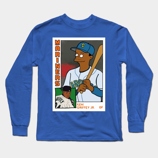 Homer at the Bat KEN GRIFFEY JR Simpsons Parody MARINERS Baseball Card T-Shirt Long Sleeve T-Shirt by cousscards